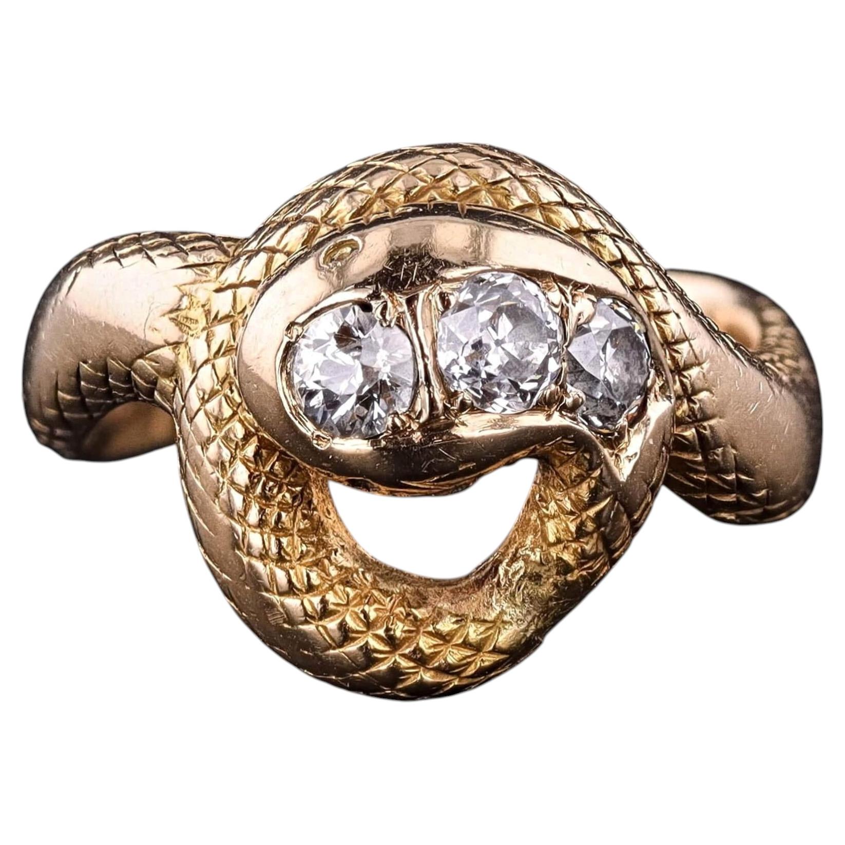 Anillo Serpiente Antiguo Larter & Sons de Oro de 14K con Diamantes de 0,66 ct