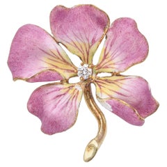 Antique Larter & Sons 14k Yellow Gold Enamel Diamond Pansy Brooch