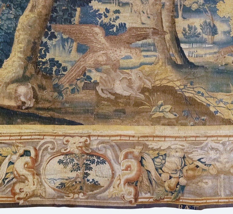Baroque Antique Late 17th Century Antique Franco-Flemish Verdure Landscape Tapestry For Sale