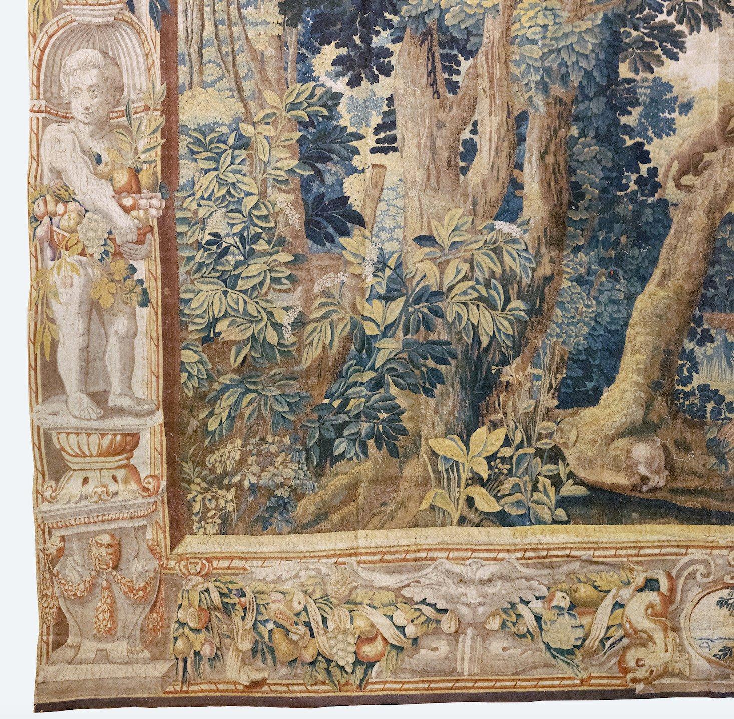 Antiker französisch-französischer Verdure-Landschafts-Wandteppich aus dem späten 17. Jahrhundert (Handgewebt) im Angebot