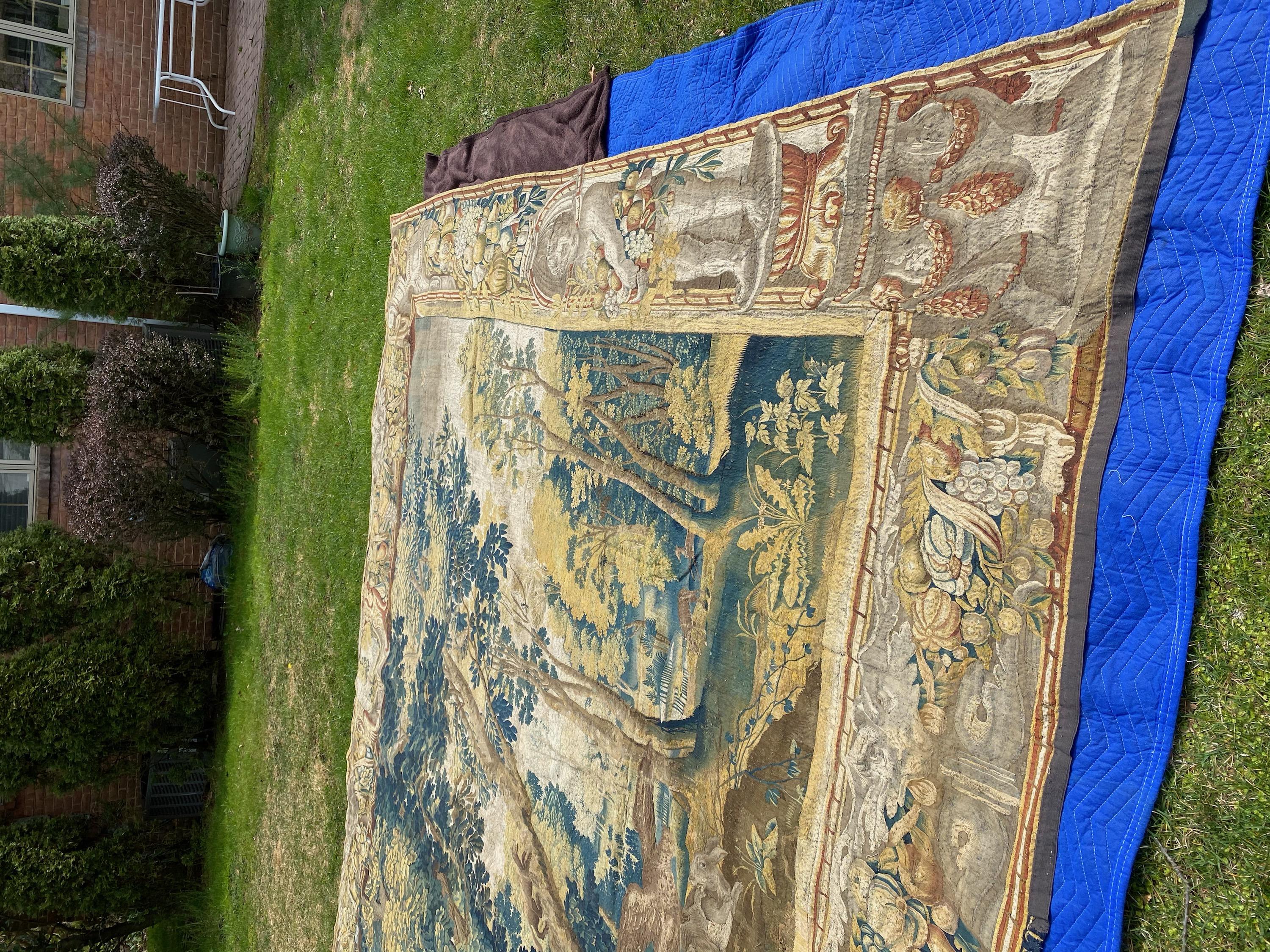 Antique Late 17th Century Antique Franco-Flemish Verdure Landscape Tapestry For Sale 2