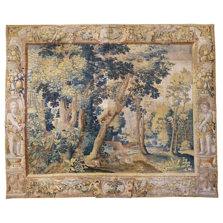 Antique Late 17th Century Antique Franco-Flemish Verdure Landscape Tapestry