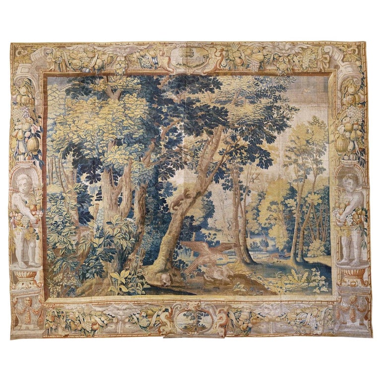 Antique Late 17th Century Antique Franco-Flemish Verdure Landscape Tapestry For Sale