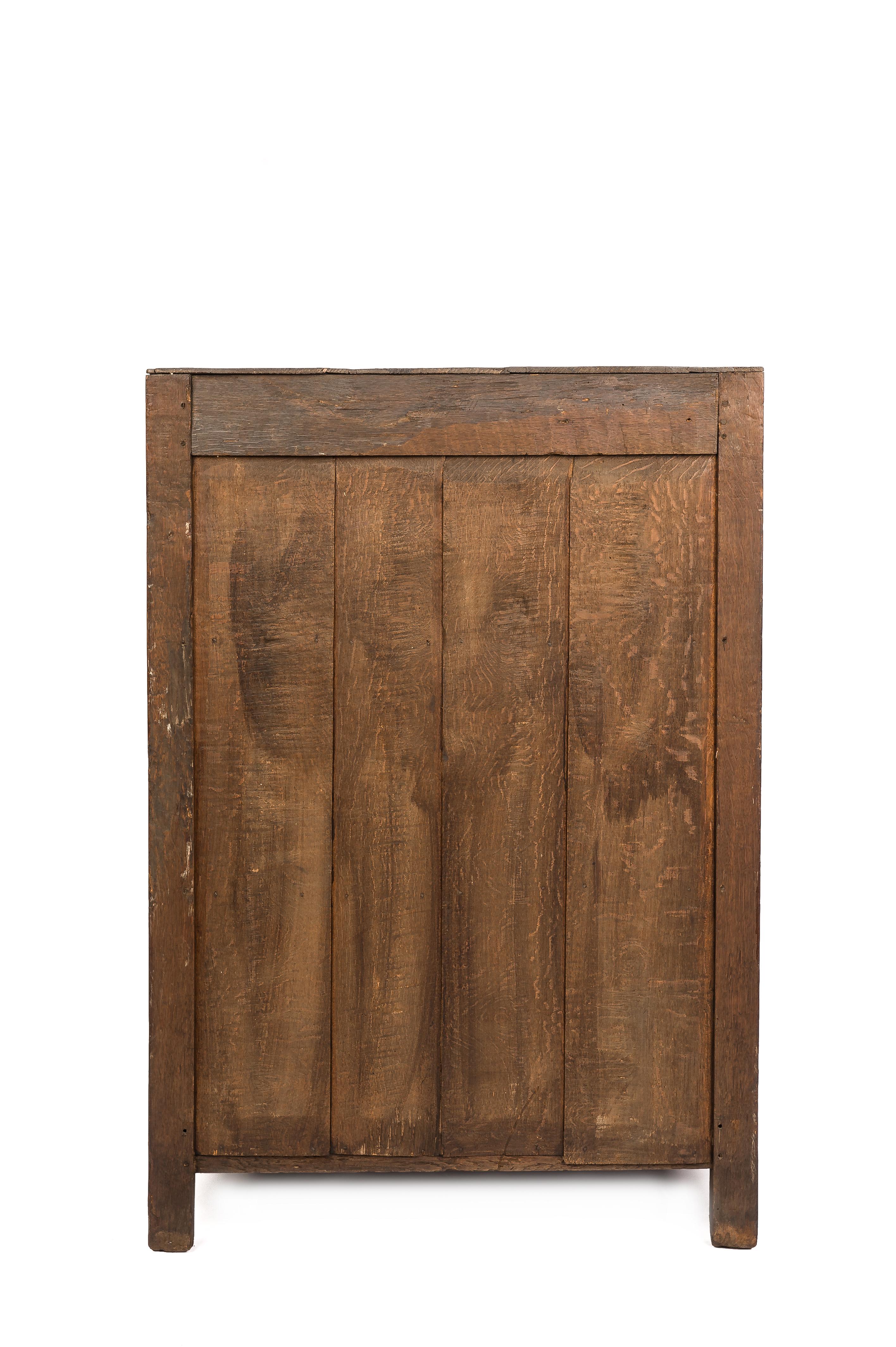 Forged Antique Late 17th Century Dutch Renaissance Single-Door Cabinet in Solid Oak For Sale