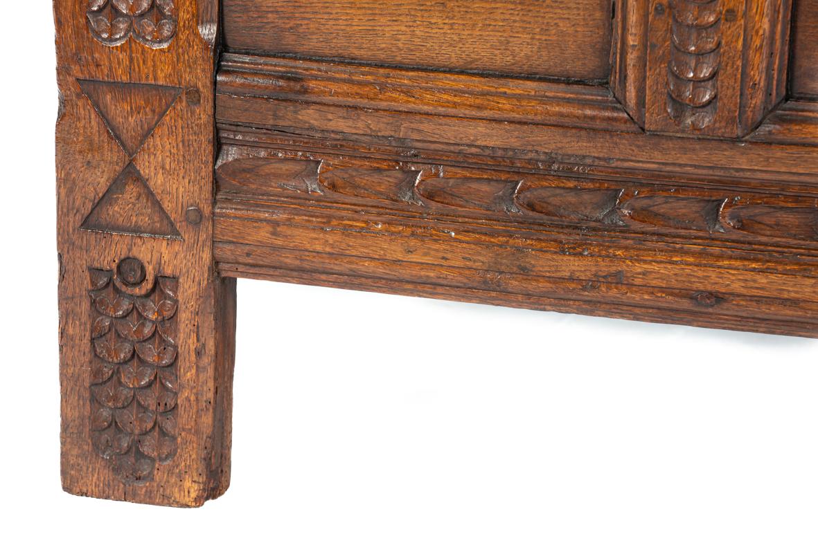 Antique late 17th century English honey color chest or trunk with rich carvings For Sale 8