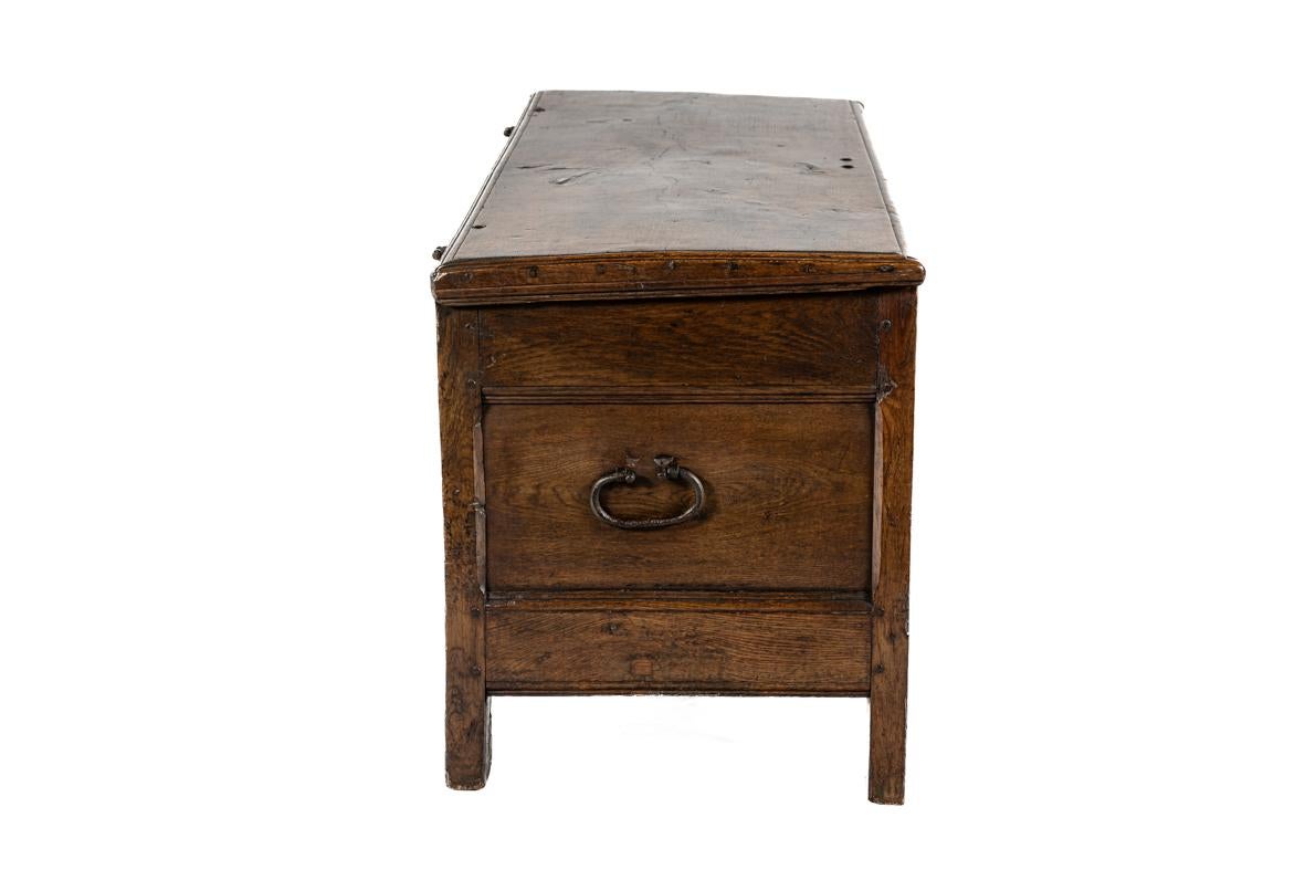 17th Century Antique late 17th century English honey color chest or trunk with rich carvings For Sale