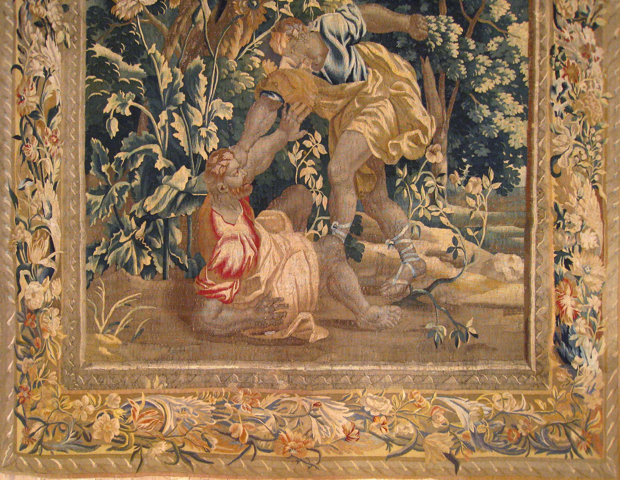 Belgian Antique Late 17th Century Flemish Old Testament Biblical Cain and Able Tapestry For Sale