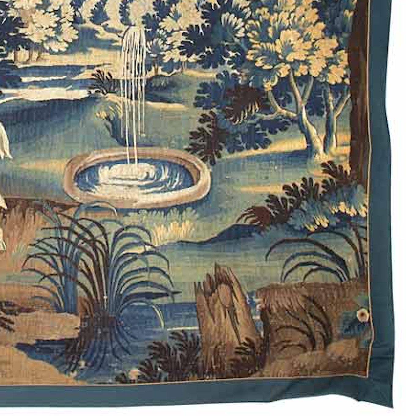 Dutch Antique Late 17th Century Flemish Verdure Landscape Tapestry with Fountain