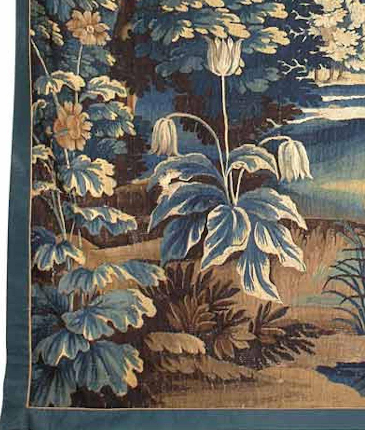 Hand-Woven Antique Late 17th Century Flemish Verdure Landscape Tapestry with Fountain