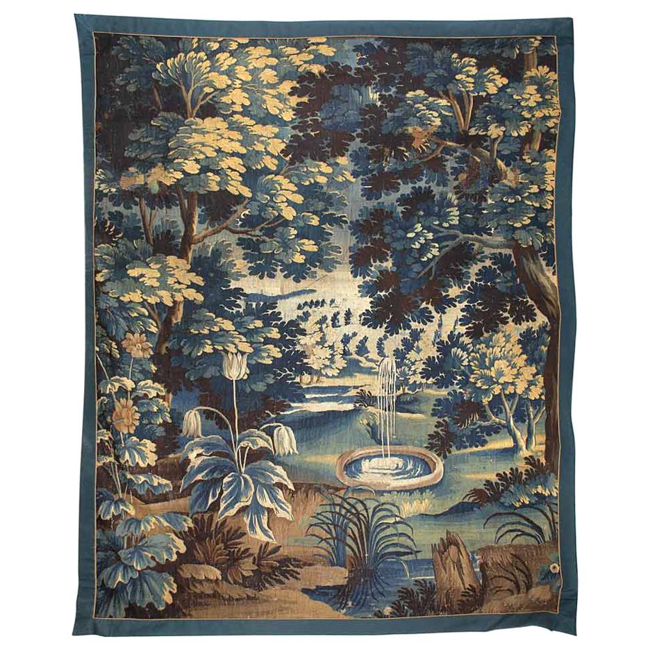 Antique Late 17th Century Flemish Verdure Landscape Tapestry with Fountain