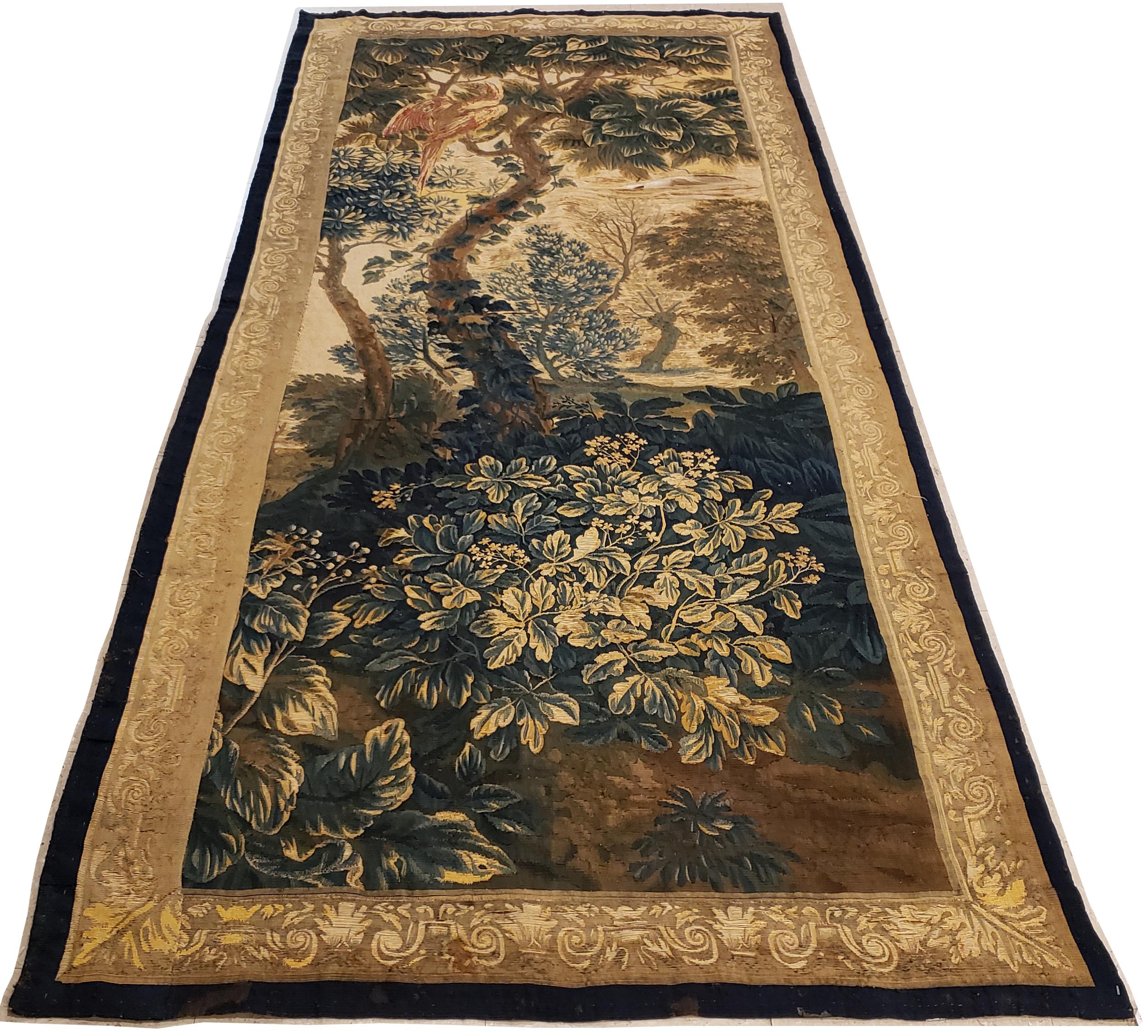 Hand-Knotted Antique Late 17th Century Flemish Verdure Tapestry For Sale