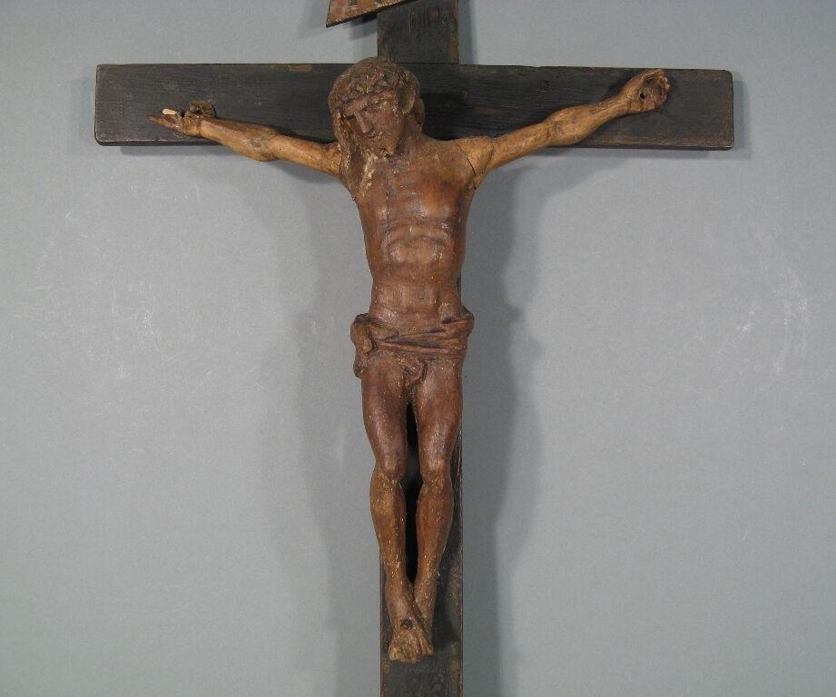 Antique Late 17th/Early 18th Century Carved Wood Crucifix -1Y51 4