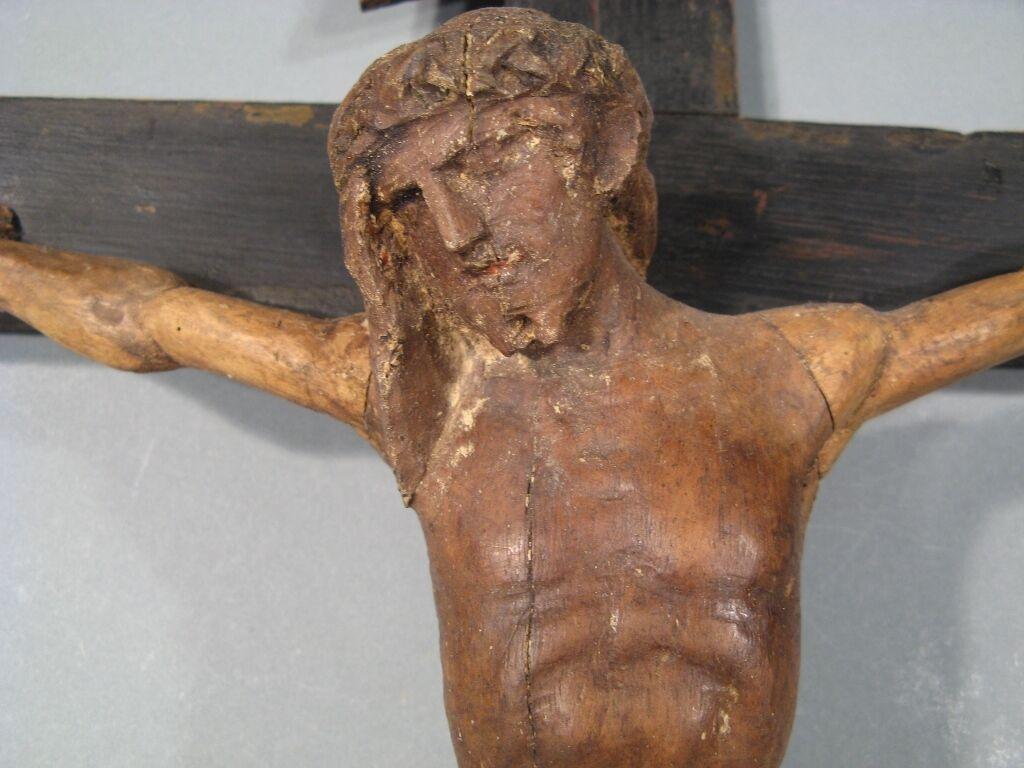 Antique Late 17th/Early 18th Century Carved Wood Crucifix -1Y51 2