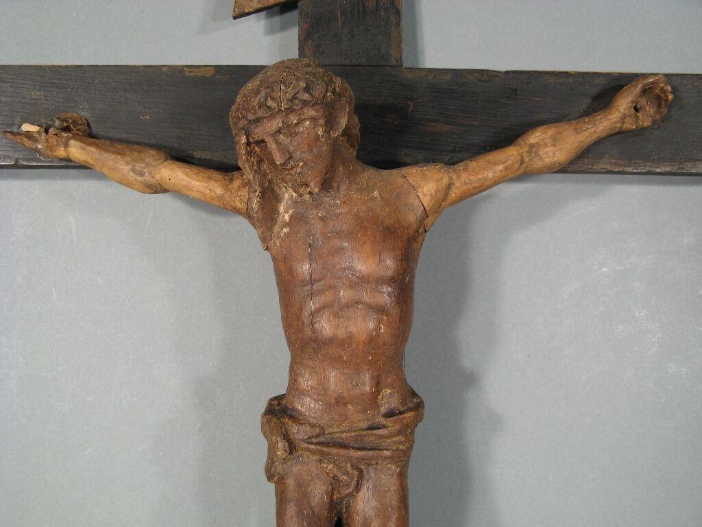 Antique Late 17th/Early 18th Century Carved Wood Crucifix -1Y51 3