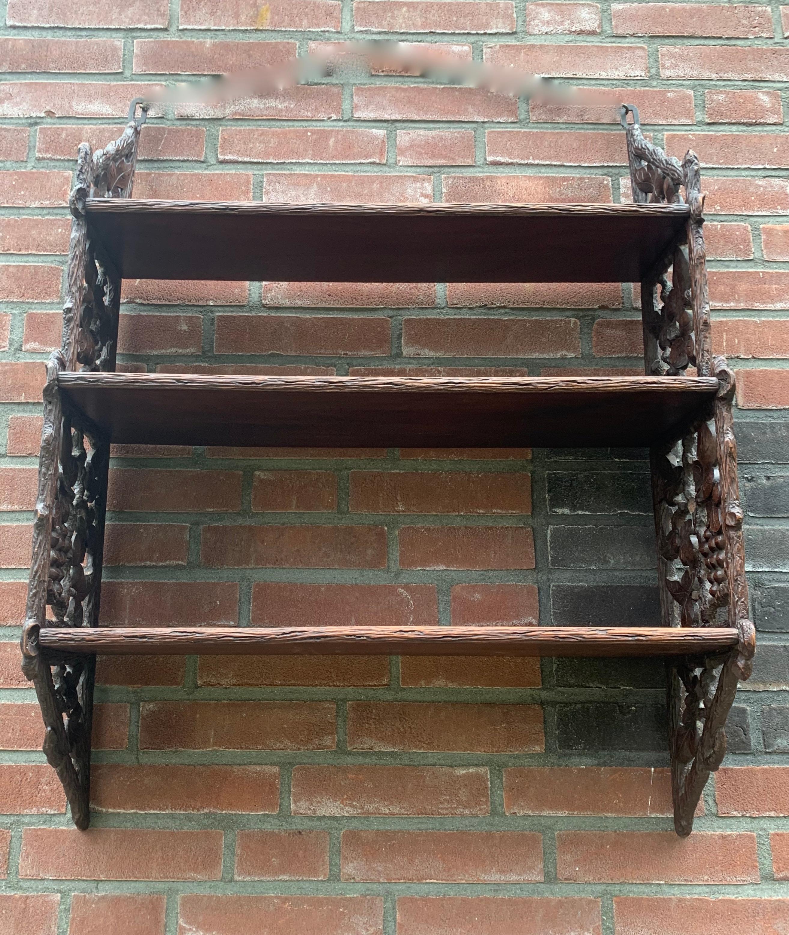 Antique Late 1800s Black Forest Handcrafted Walnut Hanging Wall Shelves / Rack 4