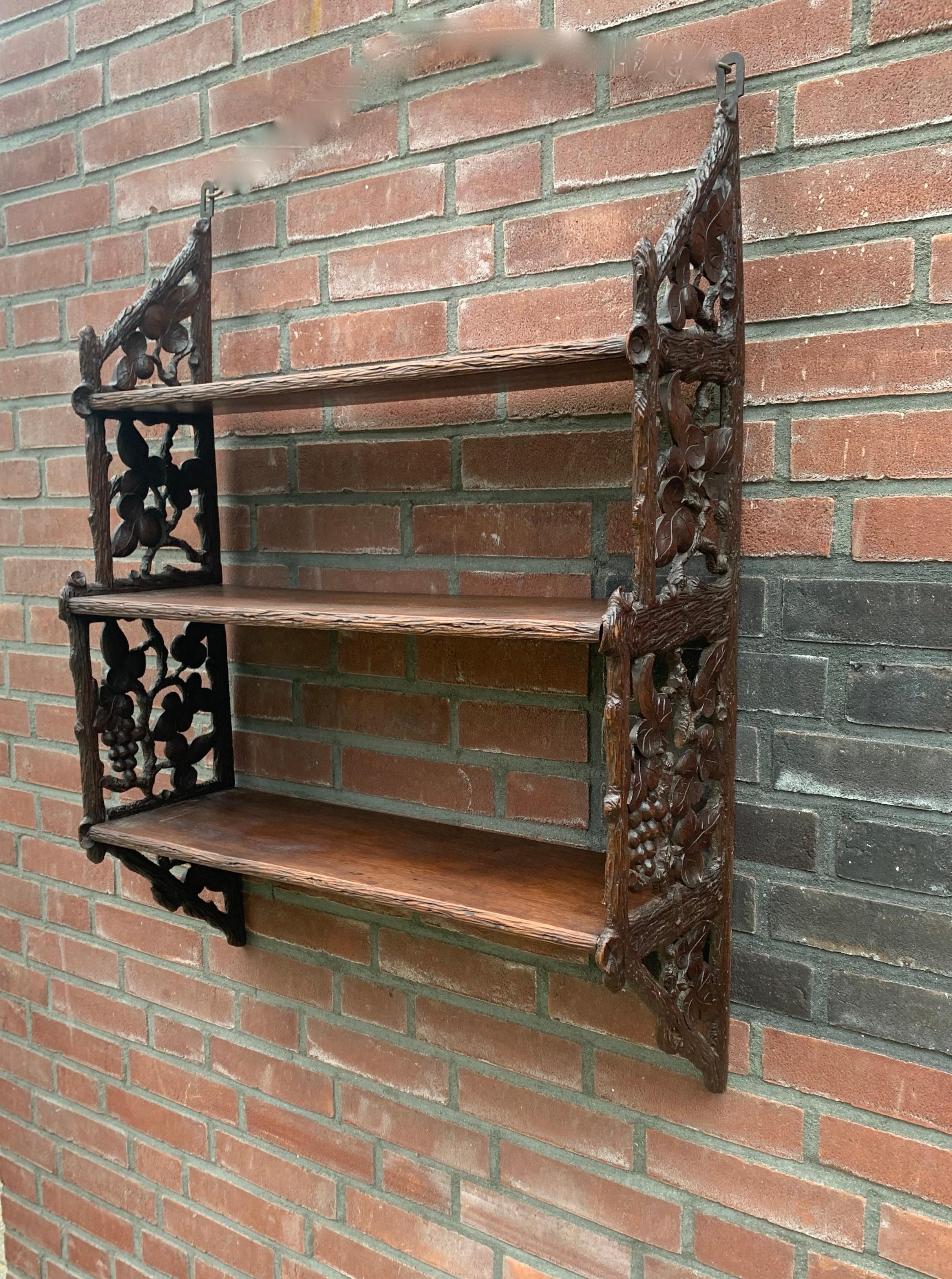 Antique Late 1800s Black Forest Handcrafted Walnut Hanging Wall Shelves / Rack 5
