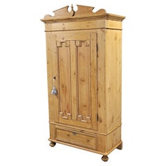 Antique Late 1800s Eastern European Pine Single Door Armoire Wardrobe