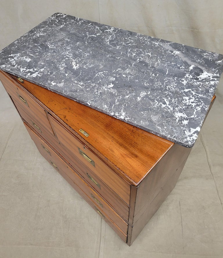 Antique Late 1800s English Mahogany Campaign Chest of Drawers with