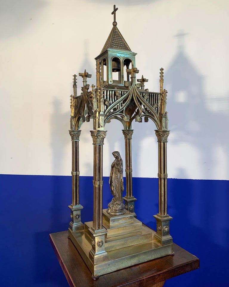 Rare Church Reliquary Architectural Model Chapel w. Silvered Holy Mary Sculpture 12