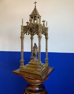 Rare Church Reliquary Architectural Model Chapel w. Silvered Holy Mary Sculpture