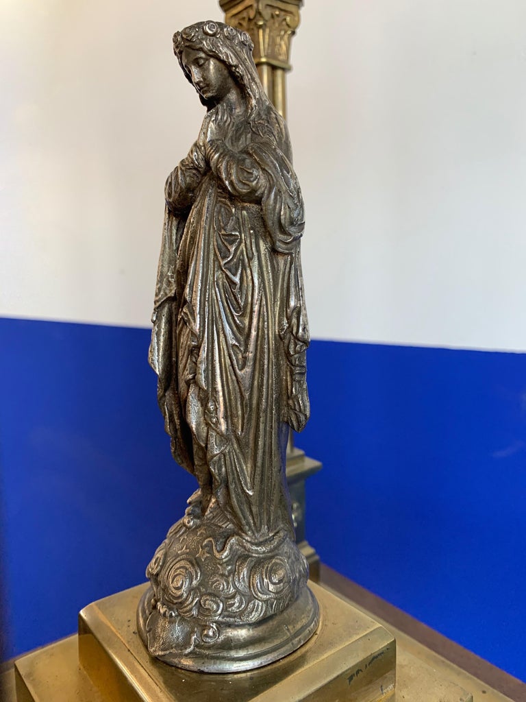 Rare Church Reliquary Architectural Model Chapel w. Silvered Holy Mary Sculpture 2
