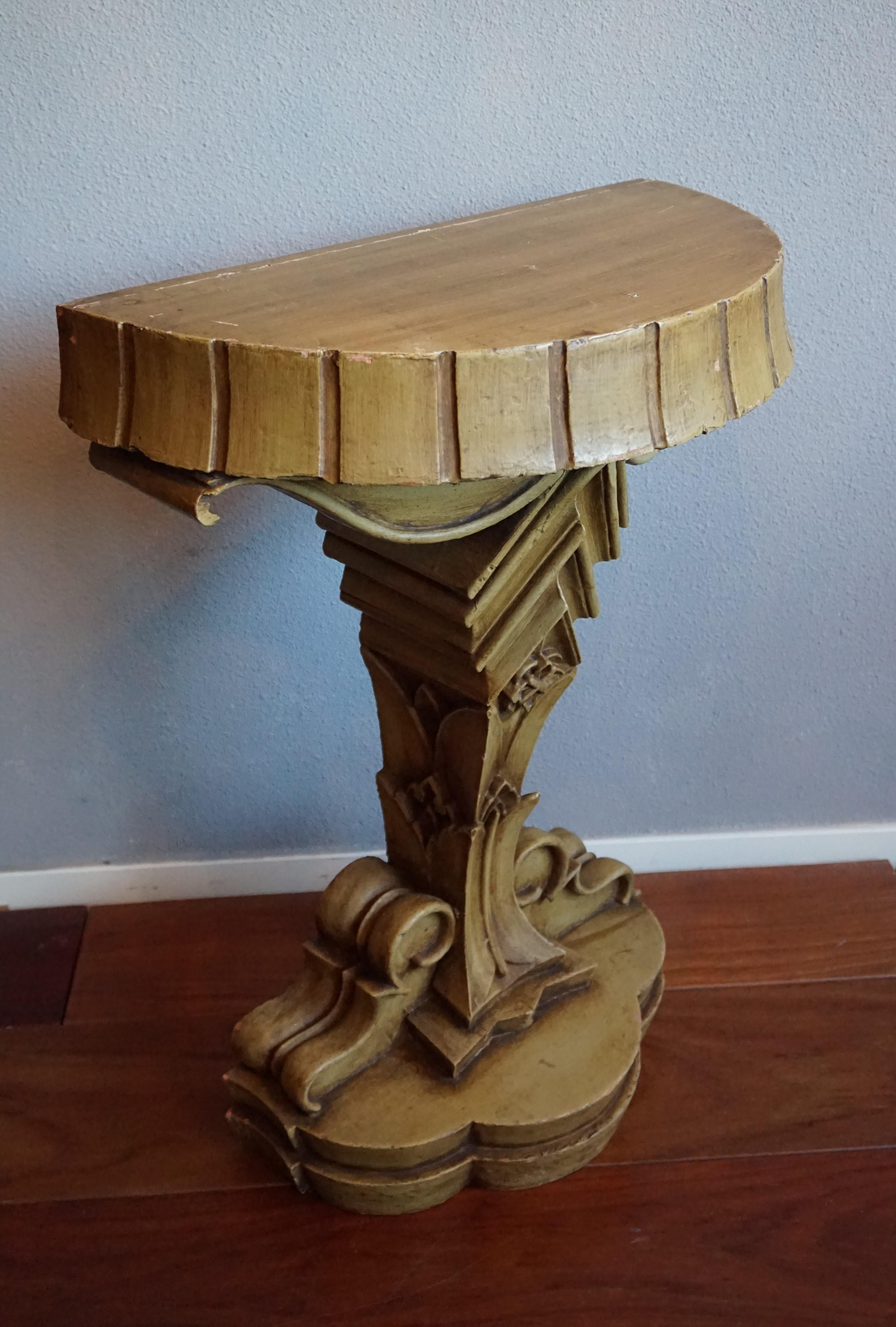 Antique Late 1800s Handcrafted Gothic Revival Church Wall Console or Side Table 5