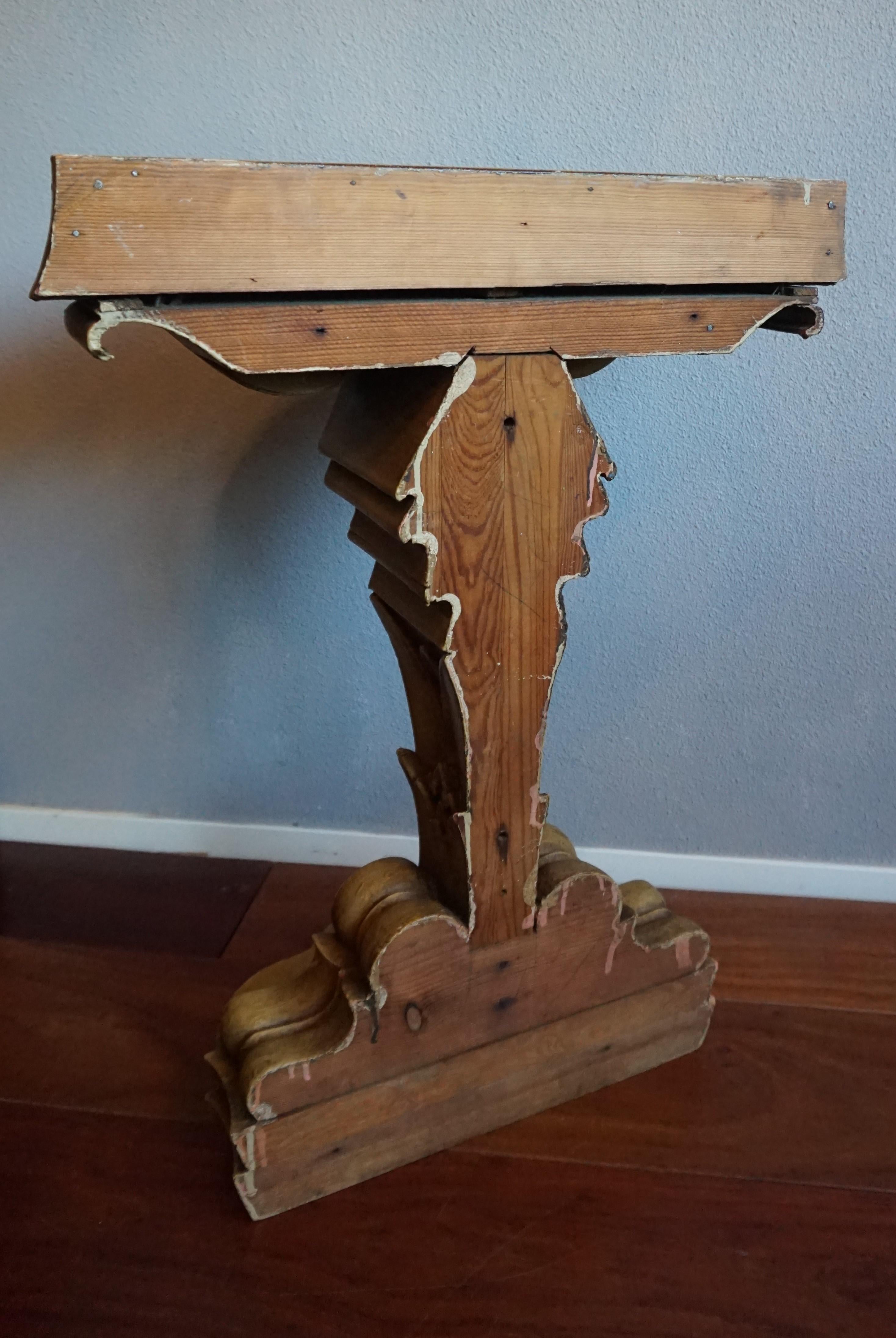 Antique Late 1800s Handcrafted Gothic Revival Church Wall Console or Side Table For Sale 7