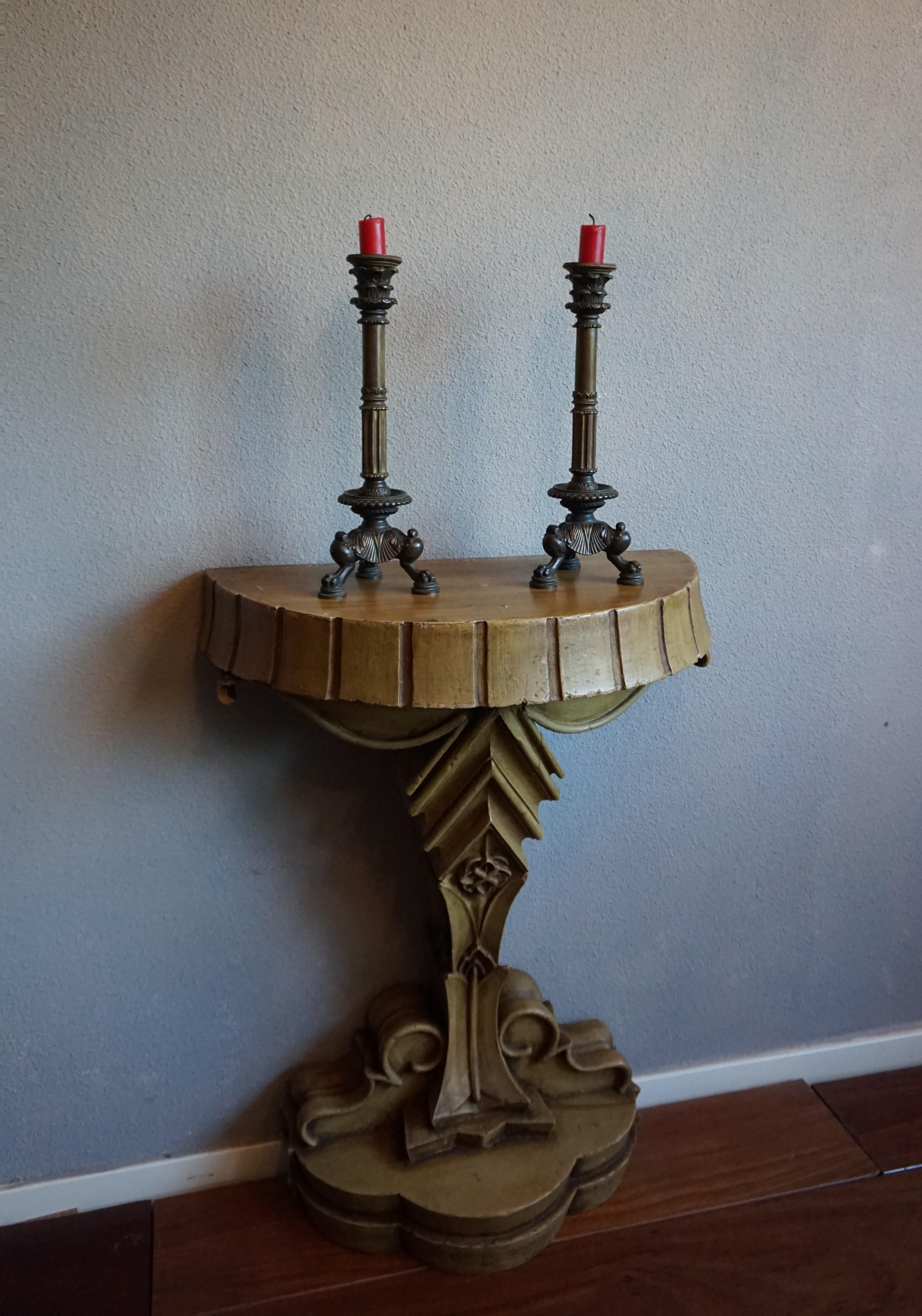 Antique Late 1800s Handcrafted Gothic Revival Church Wall Console or Side Table For Sale 8