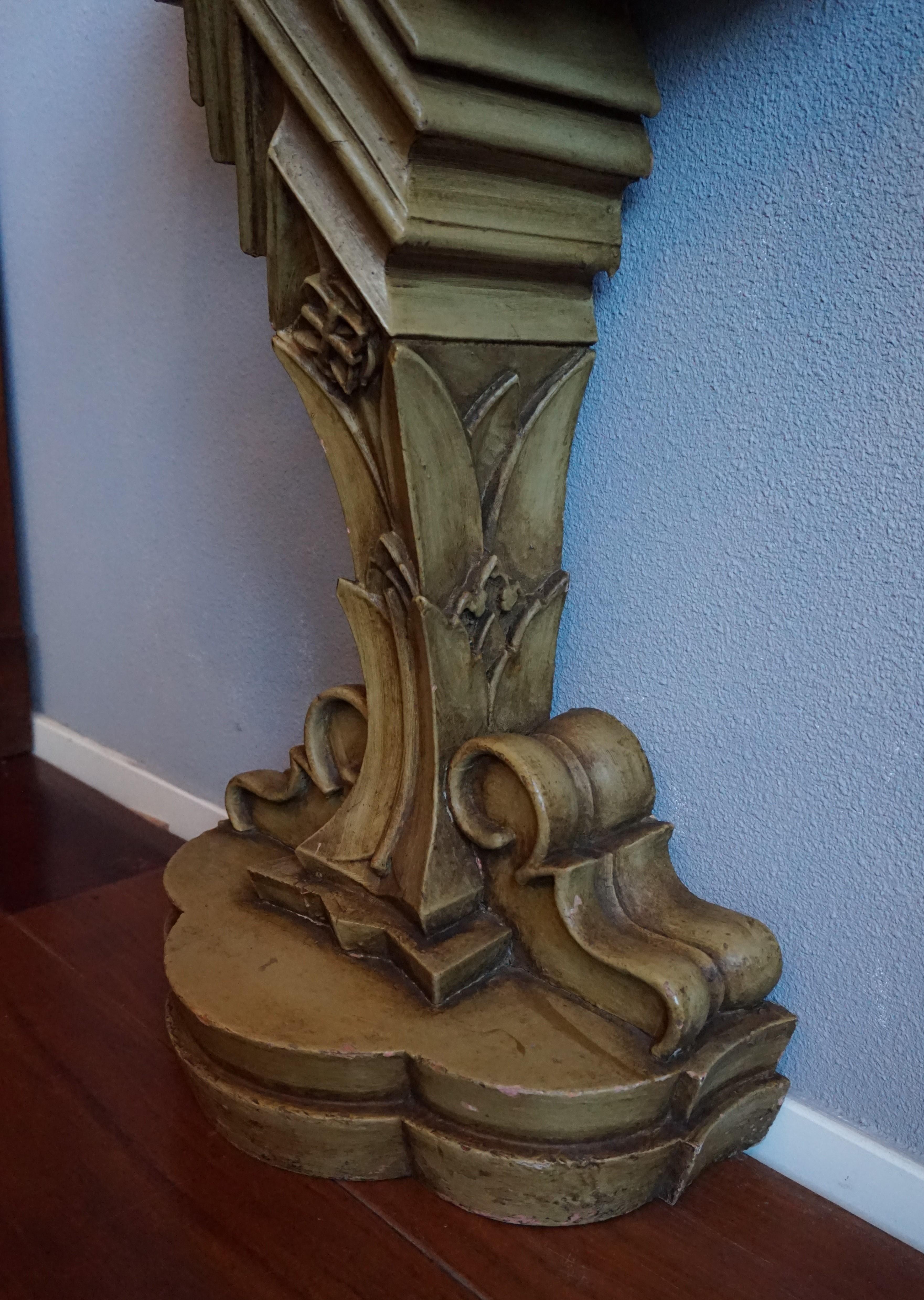 Antique Late 1800s Handcrafted Gothic Revival Church Wall Console or Side Table In Good Condition In Lisse, NL