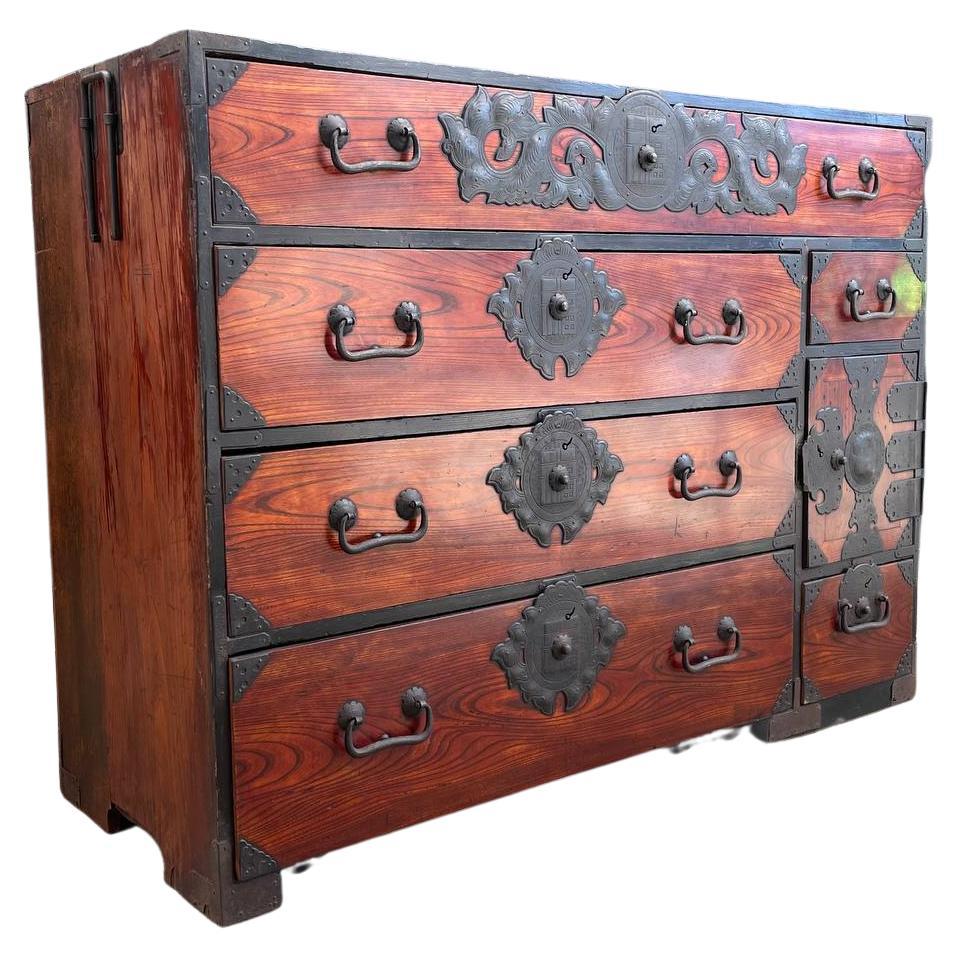 Antique Late 1800’s Japanese Cedar Tansu Chest of Drawers Dresser