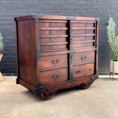 Antique Late 1800’s Japanese Rolling Tansu Chest of Drawers Dresser