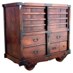 Antique Late 1800’s Japanese Rolling Tansu Chest of Drawers Dresser