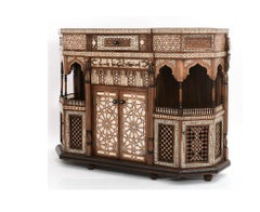 Antique Late 1800s Moorish Inlaid & Carved Sideboard / Credenza