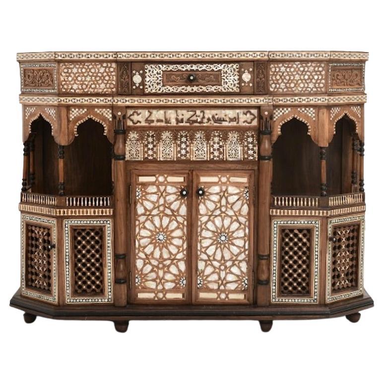 Antique Late 1800s Moorish Inlaid & Carved Sideboard / Credenza 