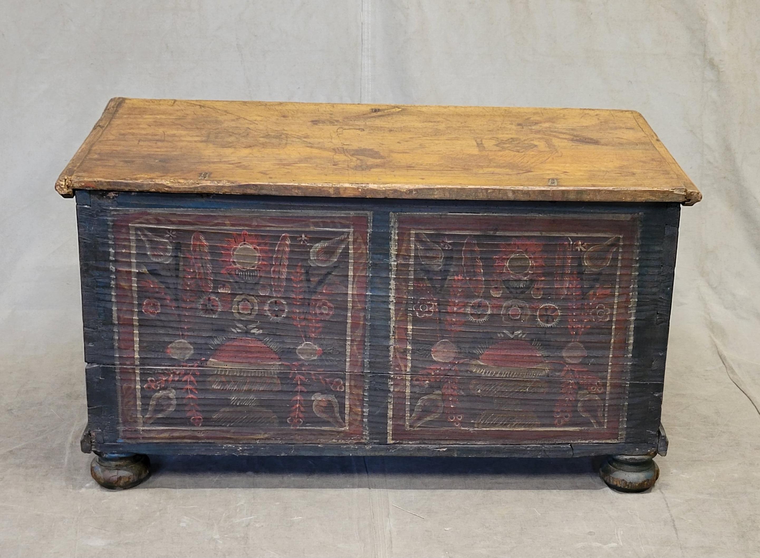 Antique Late 1800s Romanian Painted Pine Blanket Chest 6