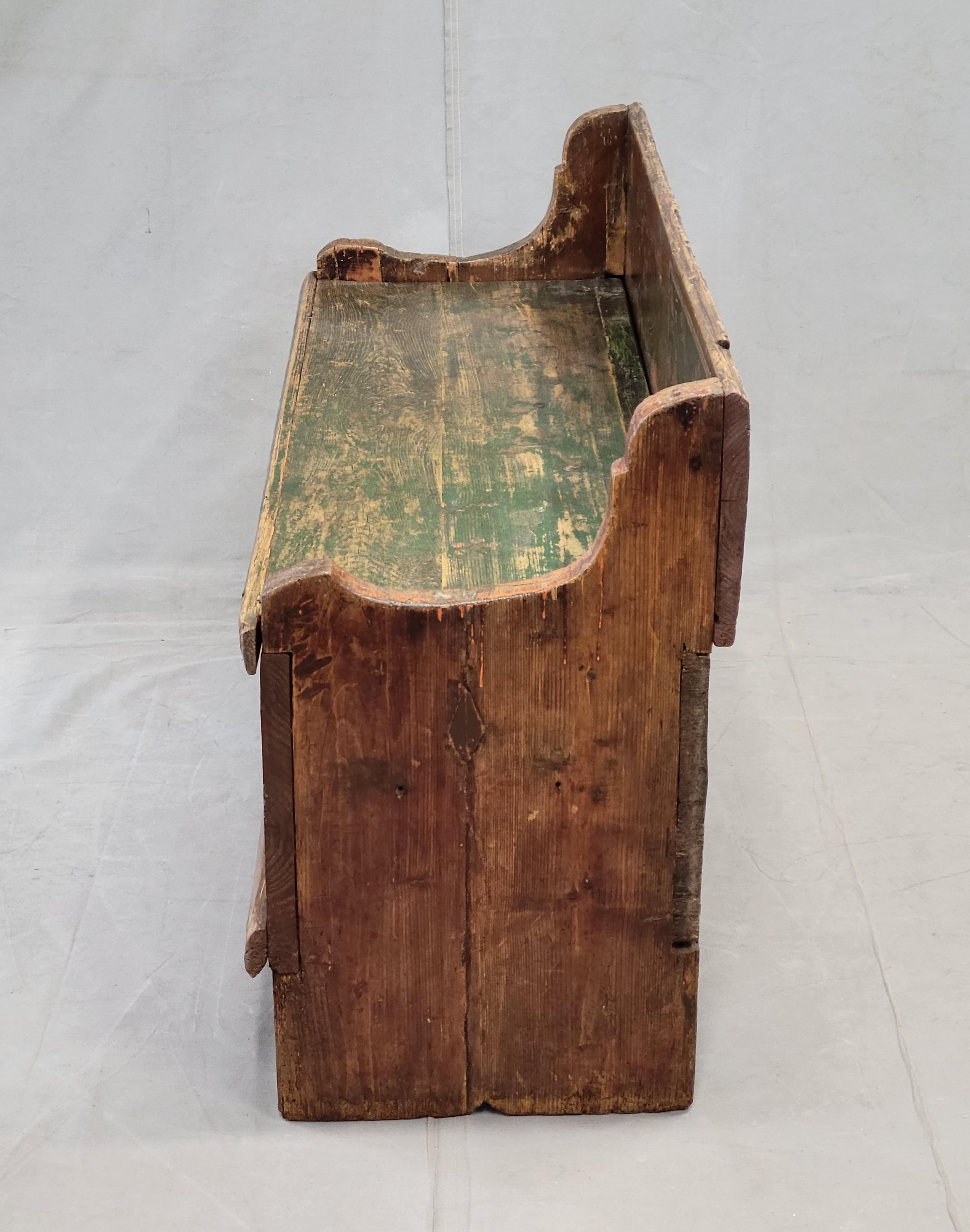 Antique Late 1800s Romanian Painted Pine Storage Bench 5