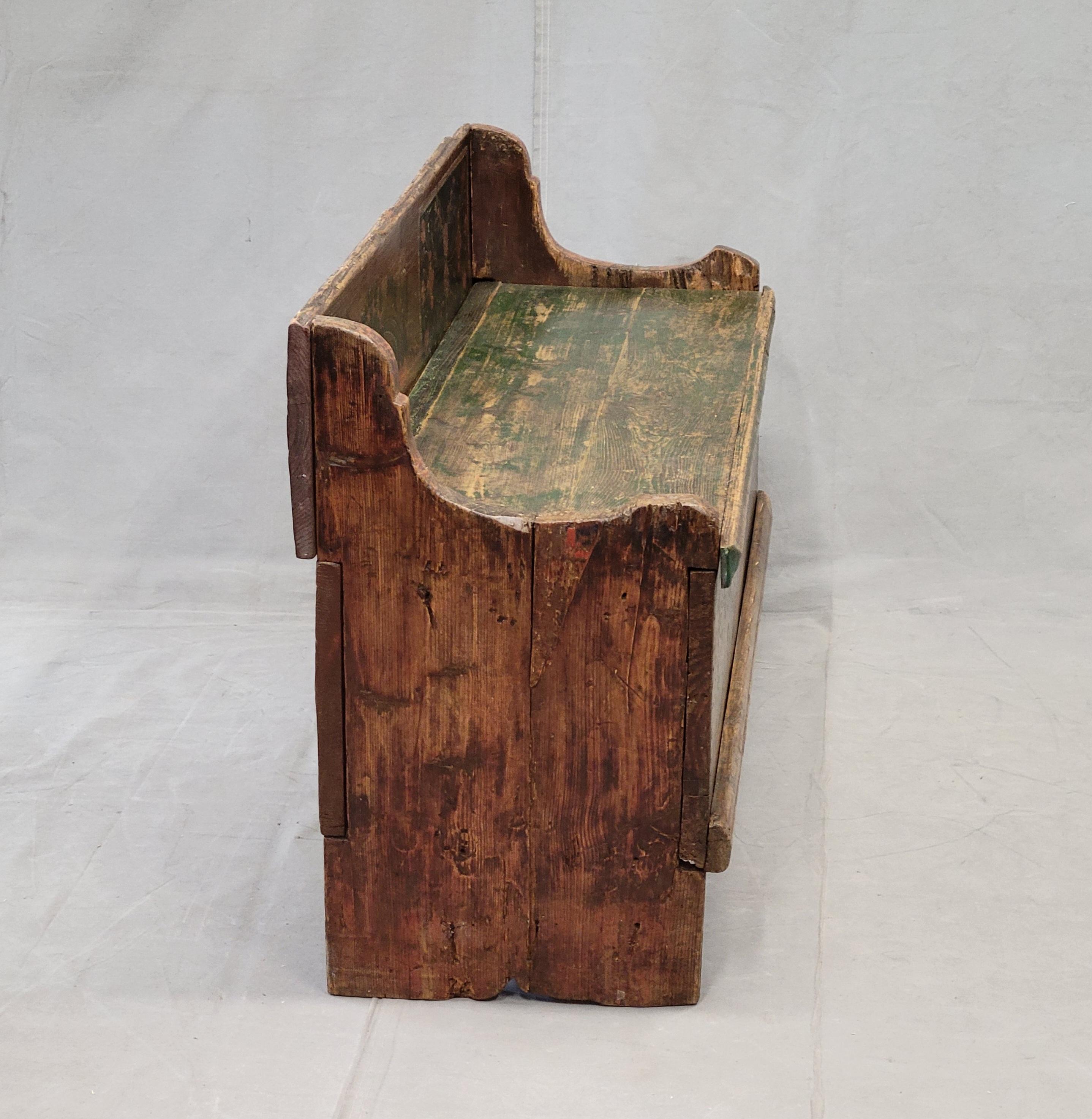 Antique Late 1800s Romanian Painted Pine Storage Bench 6