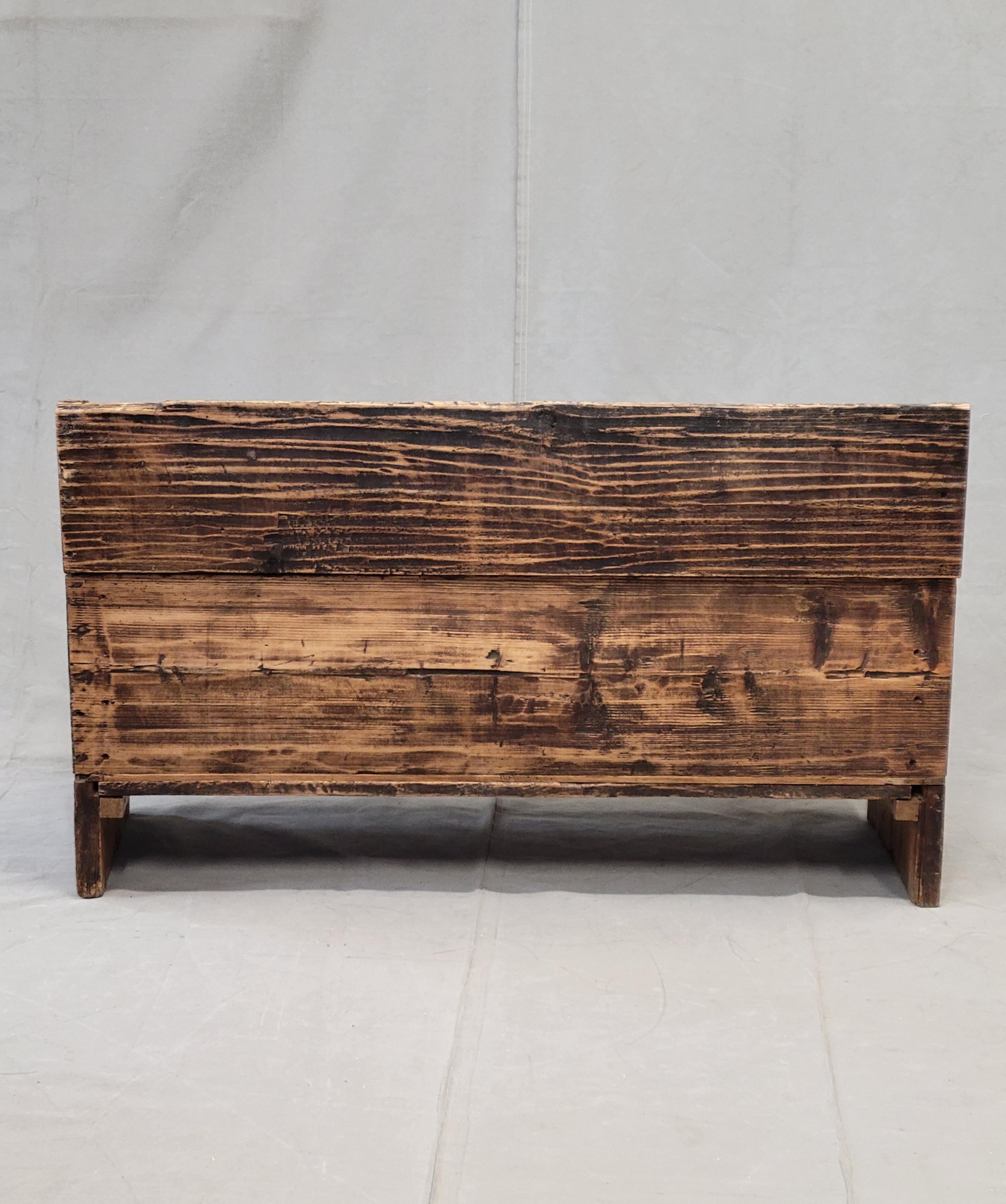 Antique Late 1800s Romanian Painted Pine Storage Bench 8