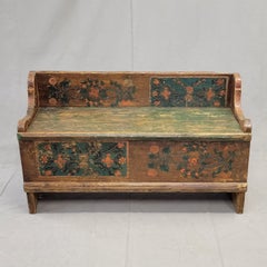 Ancien banc de rangement roumain en pin peint de la fin des années 1800