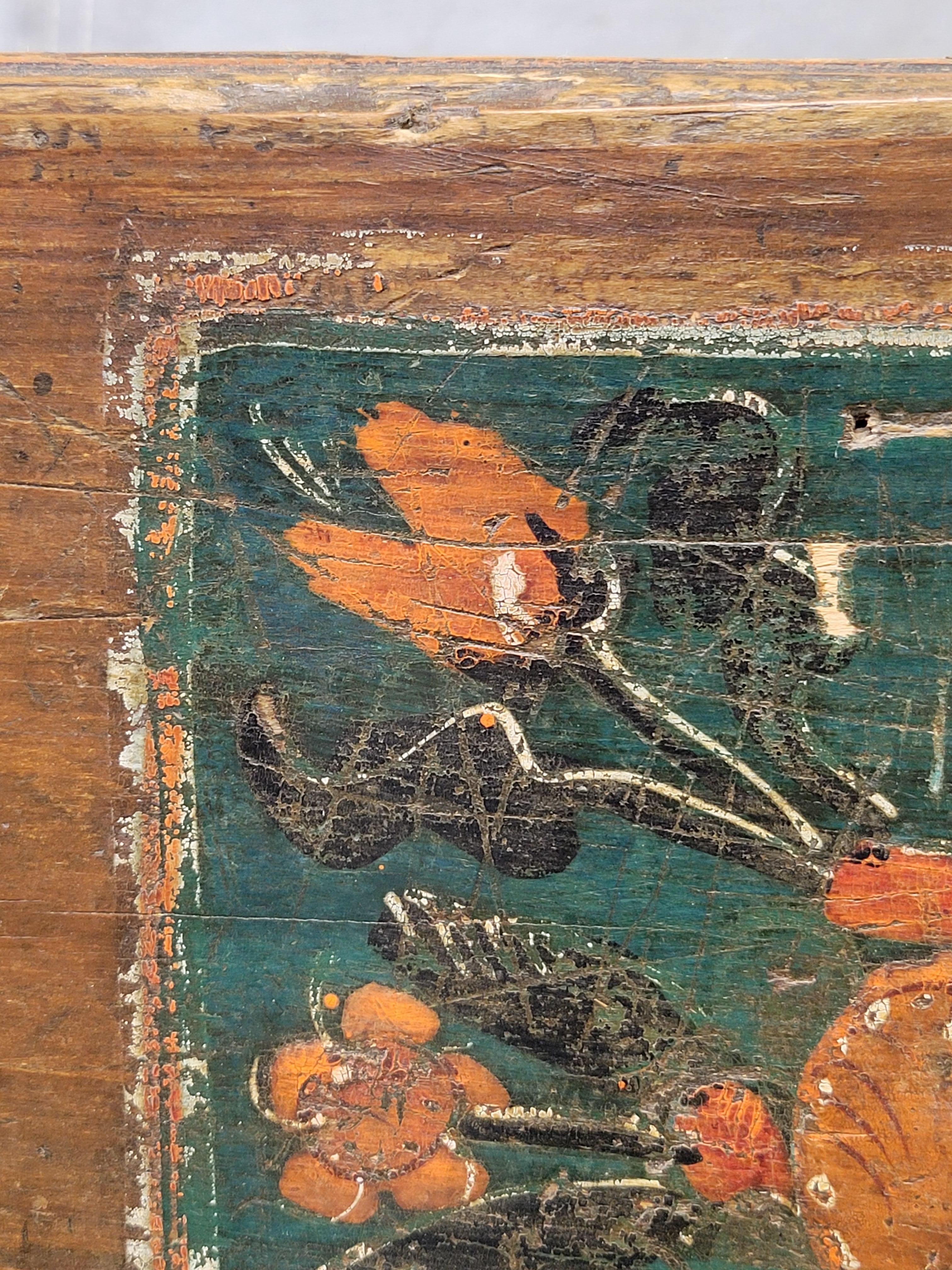 Antique Late 1800s Romanian Painted Pine Storage Bench In Good Condition In Centennial, CO