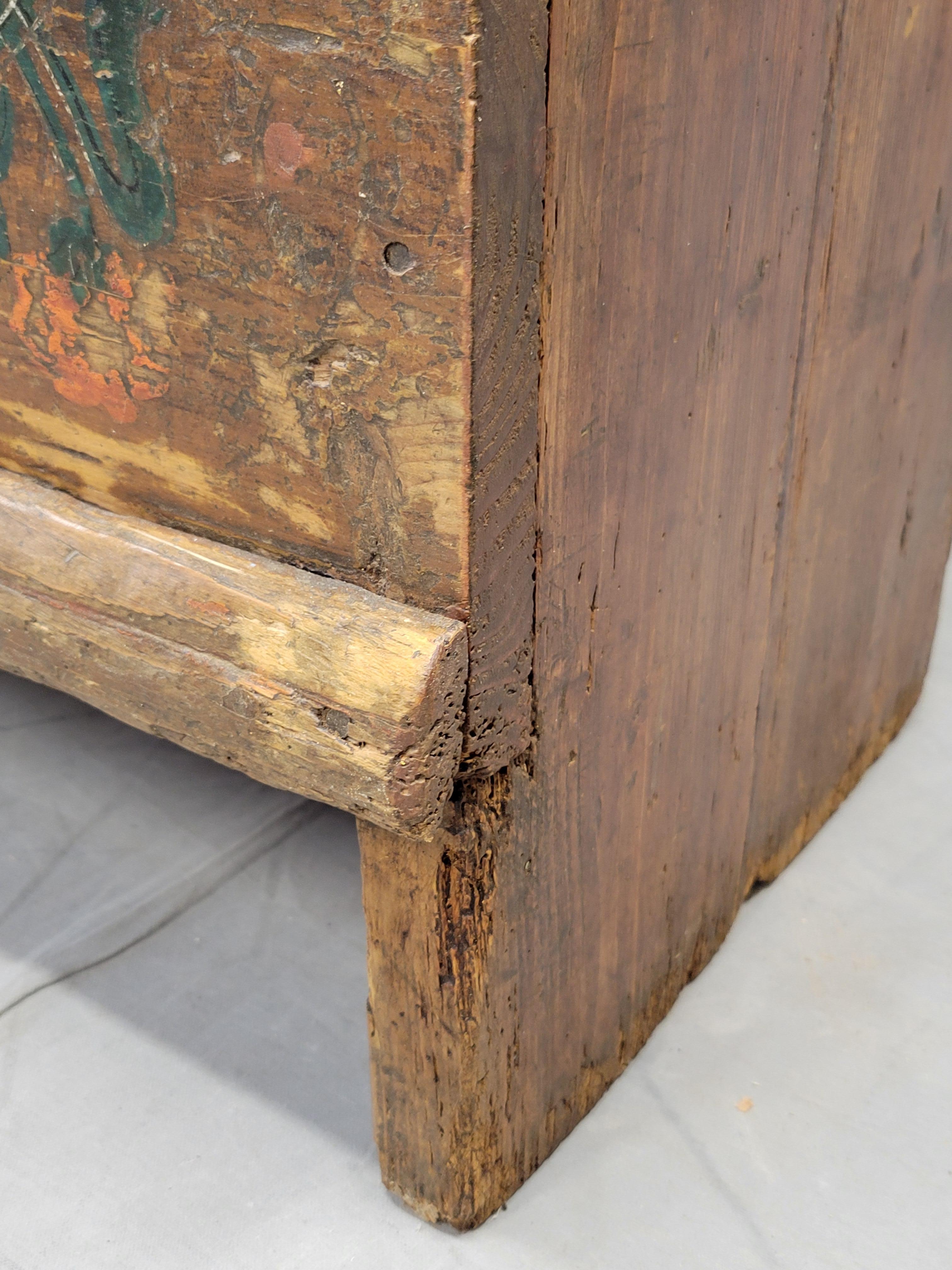 Antique Late 1800s Romanian Painted Pine Storage Bench 1