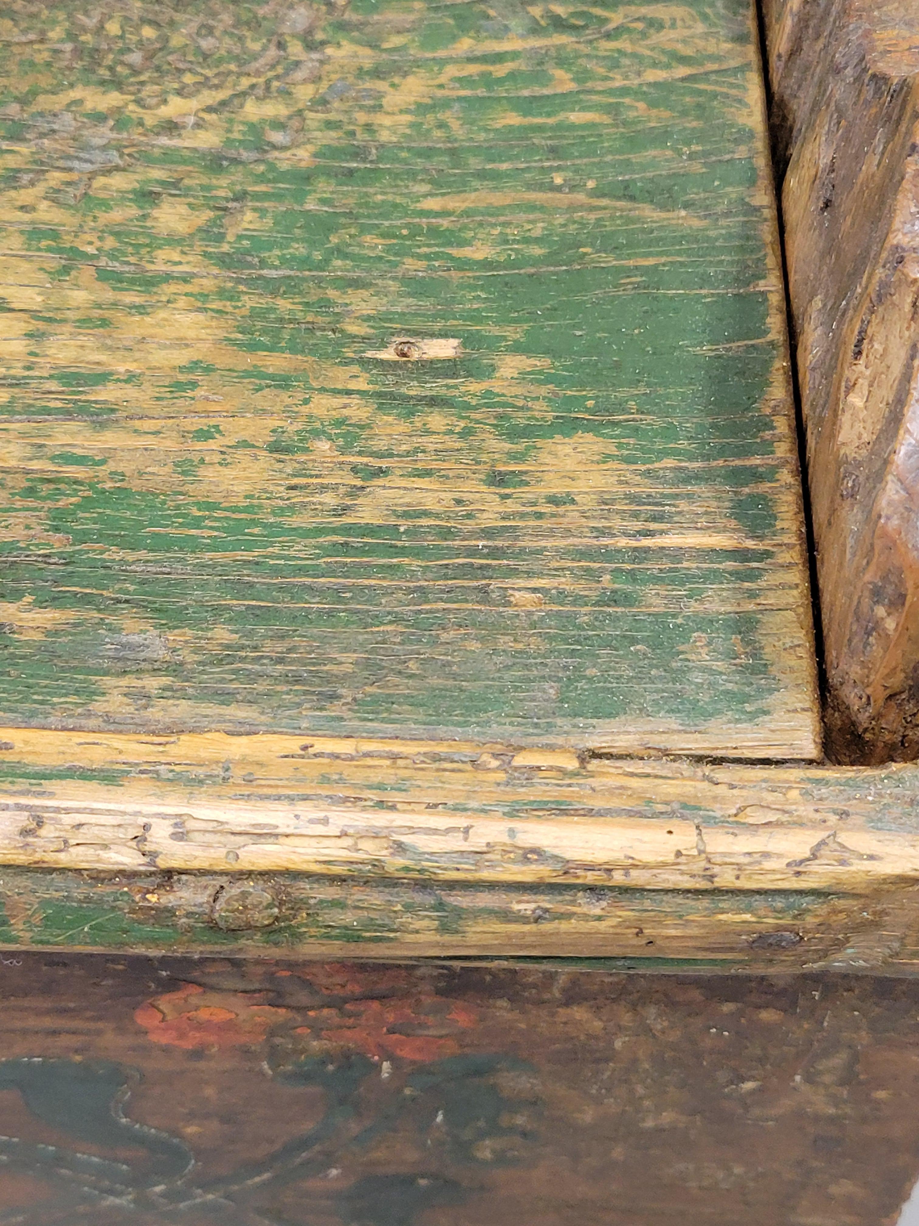 Antique Late 1800s Romanian Painted Pine Storage Bench 2