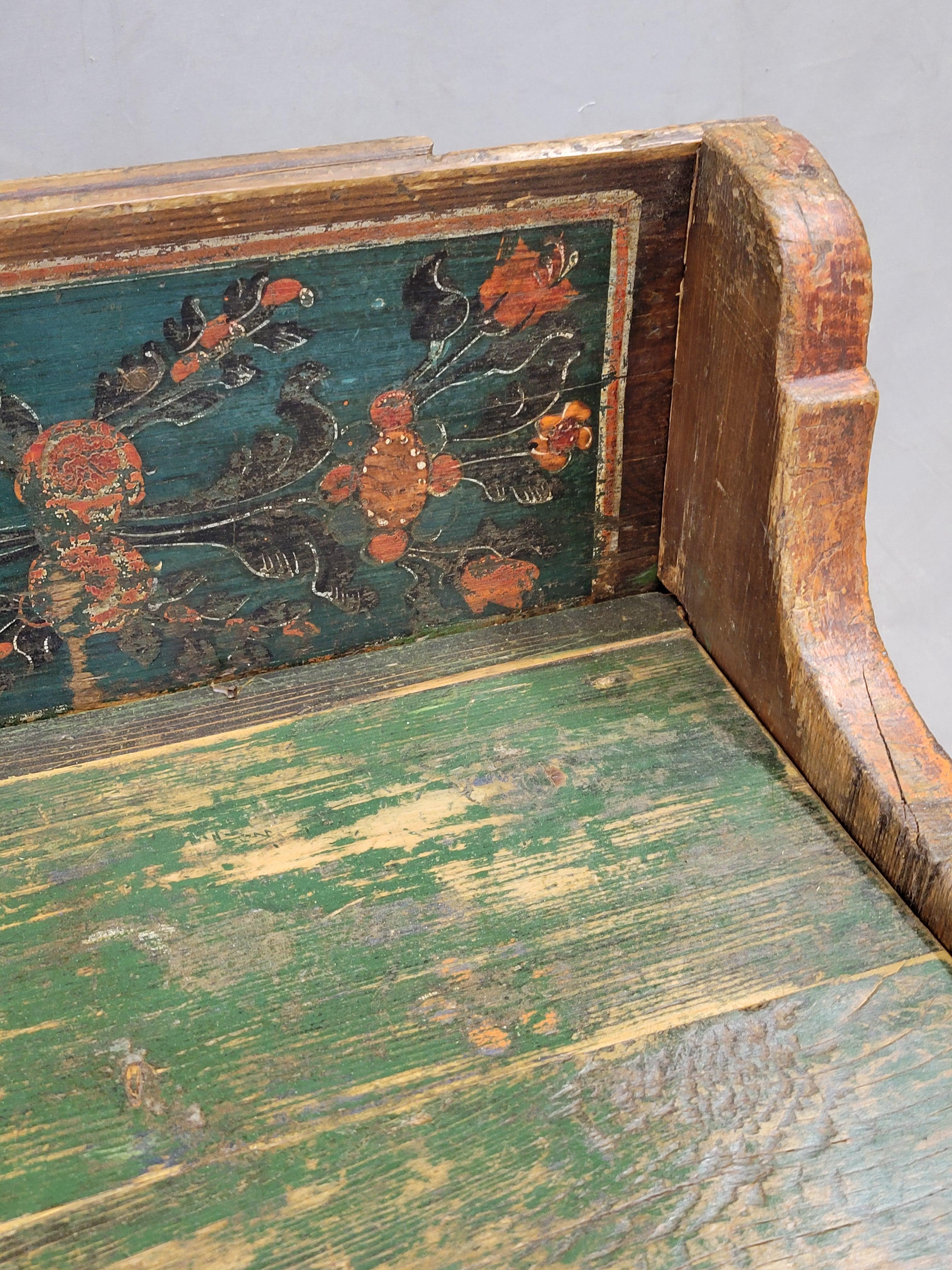 Antique Late 1800s Romanian Painted Pine Storage Bench 3
