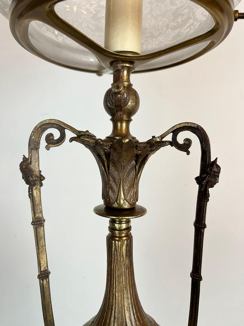 Antique Late 1870s early 1880s Bronze Renaissance Revival Converted Gas Lamp For Sale 1