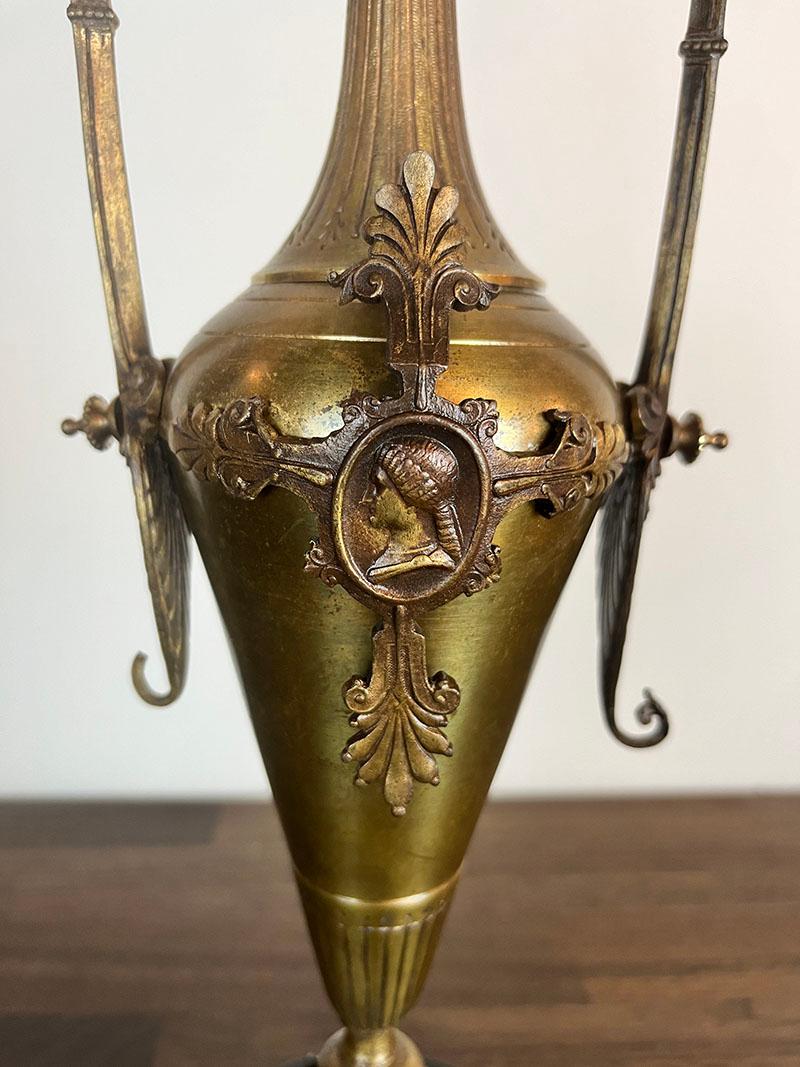 Antique Late 1870s early 1880s Bronze Renaissance Revival Converted Gas Lamp For Sale 2