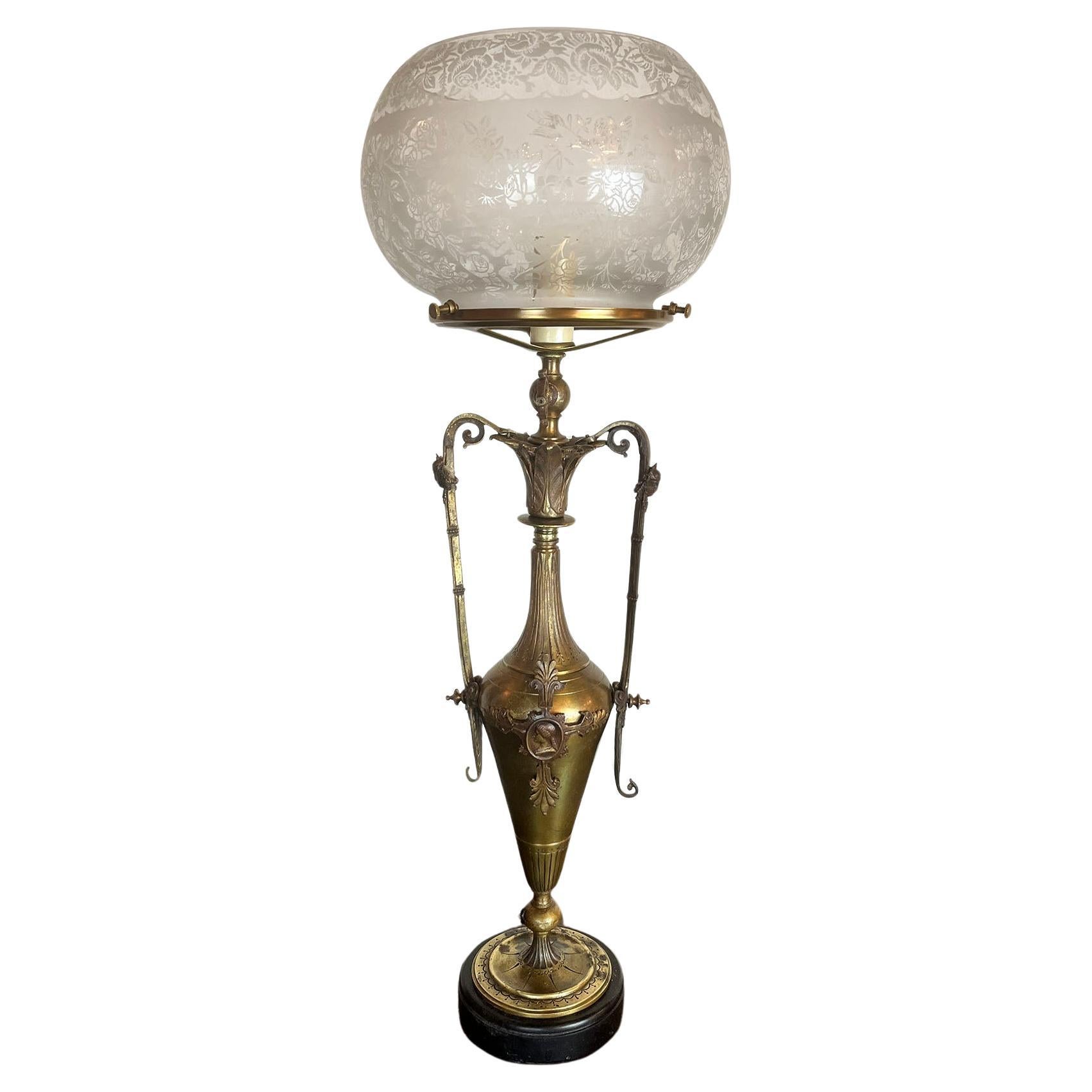 Antique lampe à gaz convertie, fin des années 1870, début des années 1880, bronze, néo-renaissance