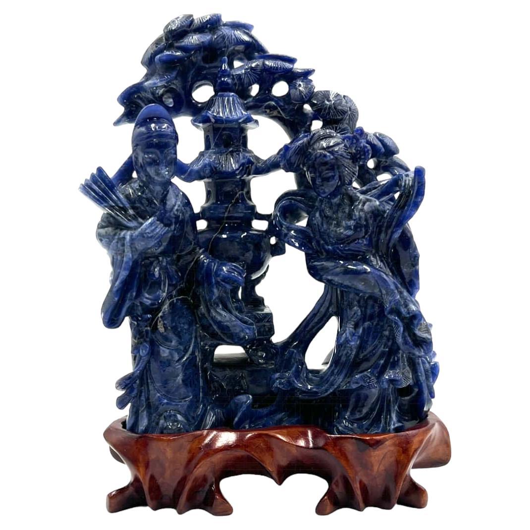Figurine chinoise sculptée en lapis-lazuli