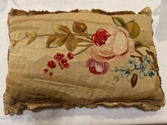 Antique Late 18th Century French Aubusson Floral Tapestry Pillow Cushion