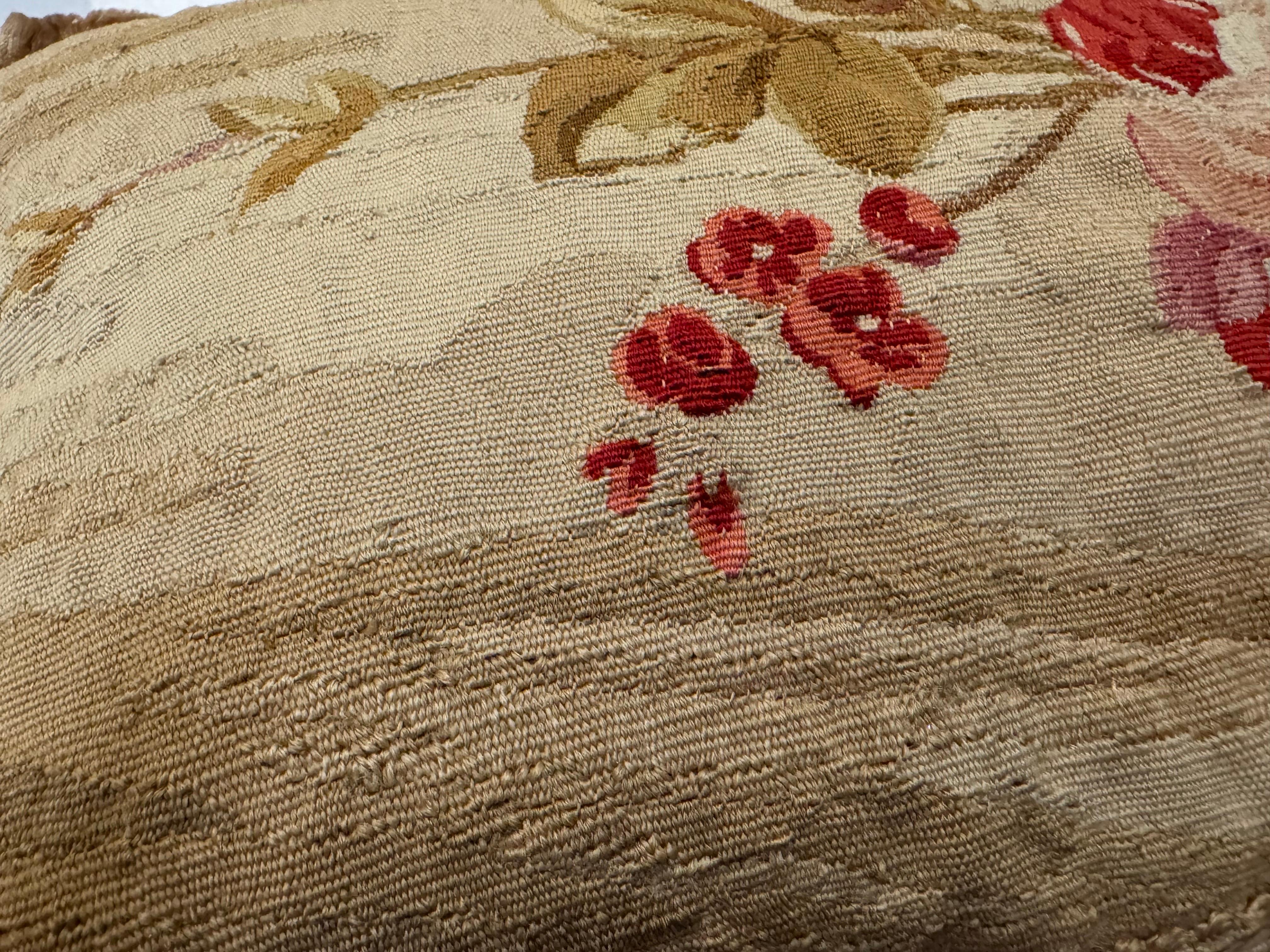 Dutch Antique Late 18th Century French Aubusson Floral Tapestry Pillow For Sale