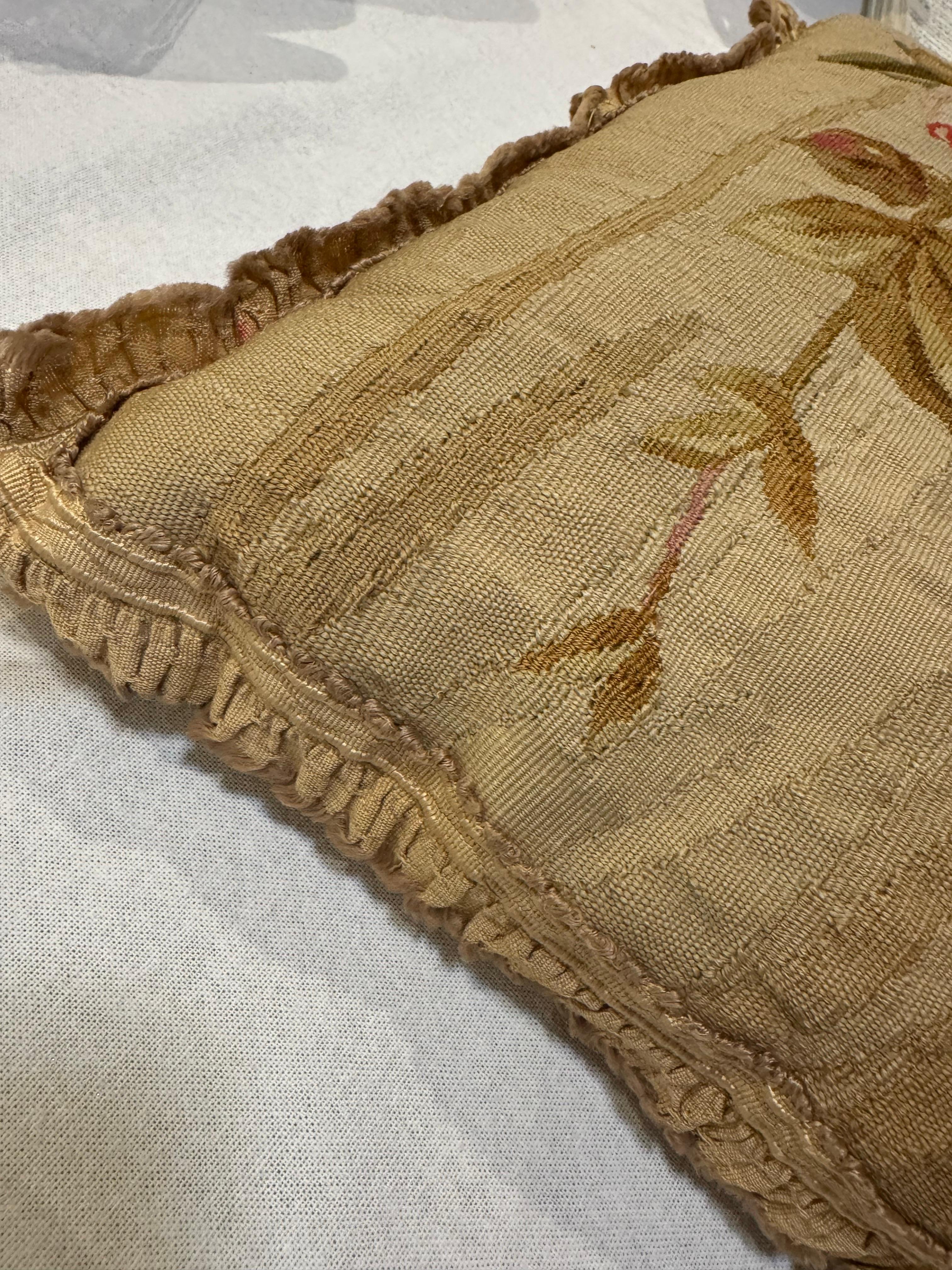 Hand-Woven Antique Late 18th Century French Aubusson Floral Tapestry Pillow For Sale